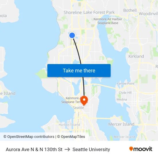 Aurora Ave N & N 130th St to Seattle University map
