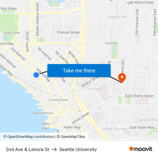 2nd Ave & Lenora St to Seattle University map