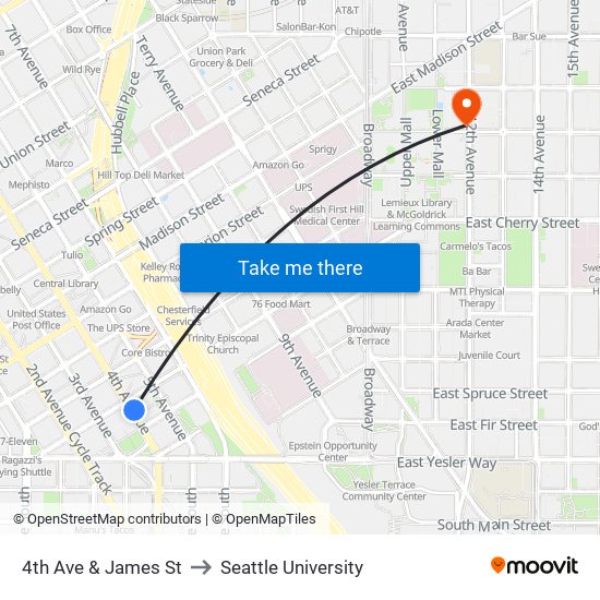 4th Ave & James St to Seattle University map