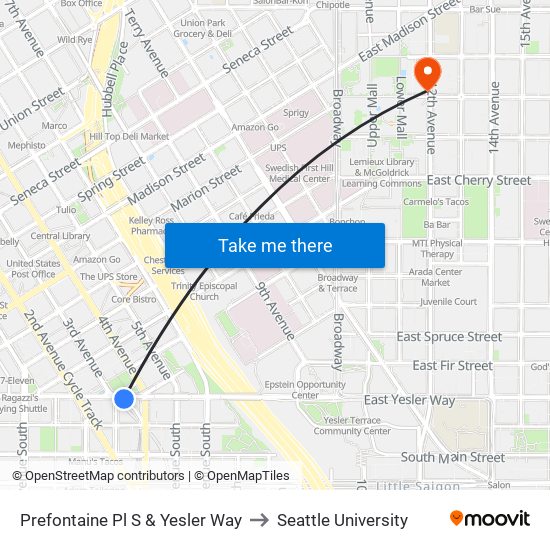 Prefontaine Pl S & Yesler Way to Seattle University map