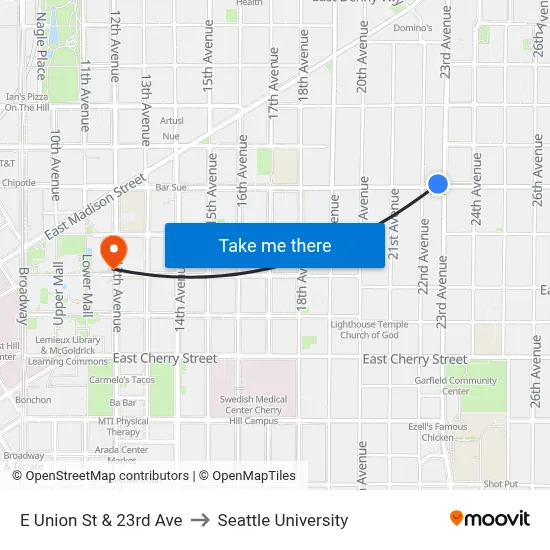 E Union St & 23rd Ave to Seattle University map