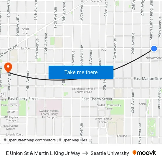 E Union St & Martin L King Jr Way to Seattle University map