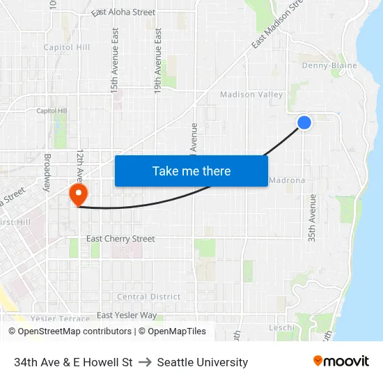 34th Ave & E Howell St to Seattle University map