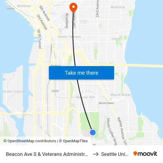 Beacon Ave S & Veterans Administration Hospital to Seattle University map