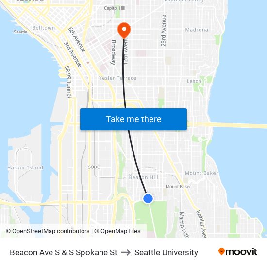 Beacon Ave S & S Spokane St to Seattle University map