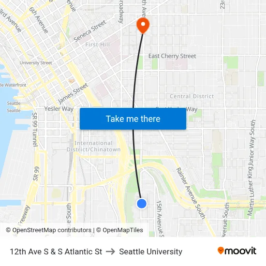 12th Ave S & S Atlantic St to Seattle University map