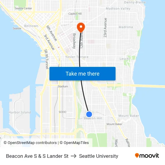 Beacon Ave S & S Lander St to Seattle University map