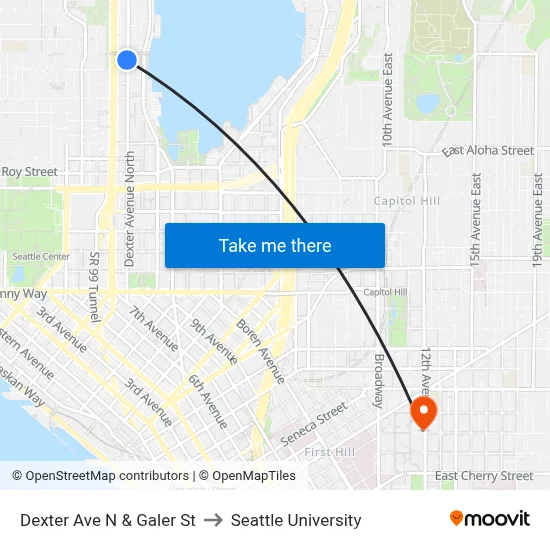 Dexter Ave N & Galer St to Seattle University map