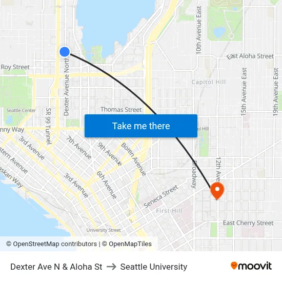 Dexter Ave N & Aloha St to Seattle University map