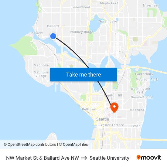 NW Market St & Ballard Ave NW to Seattle University map