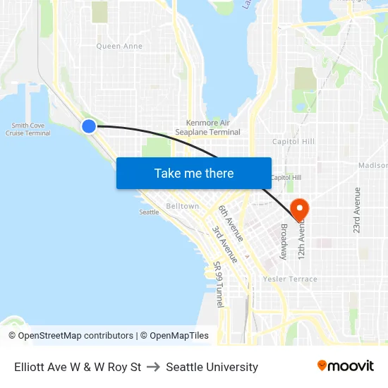 Elliott Ave W & W Roy St to Seattle University map