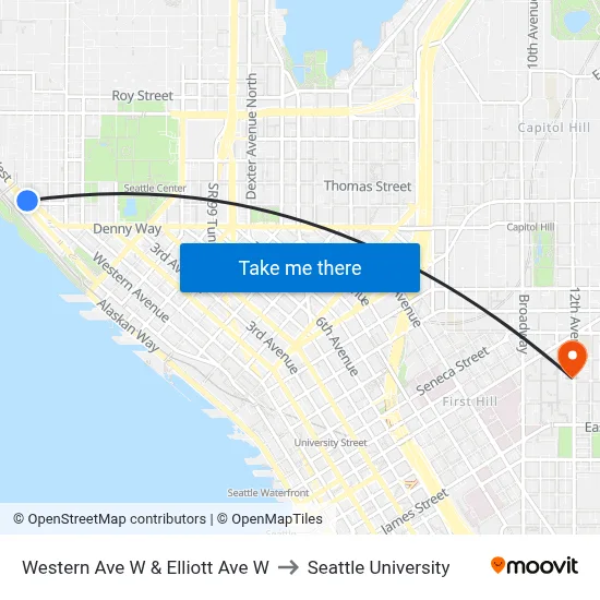Western Ave W & Elliott Ave W to Seattle University map