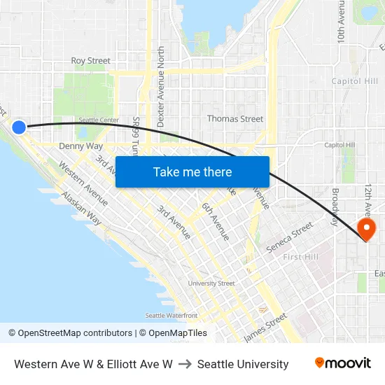 Western Ave W & Elliott Ave W to Seattle University map