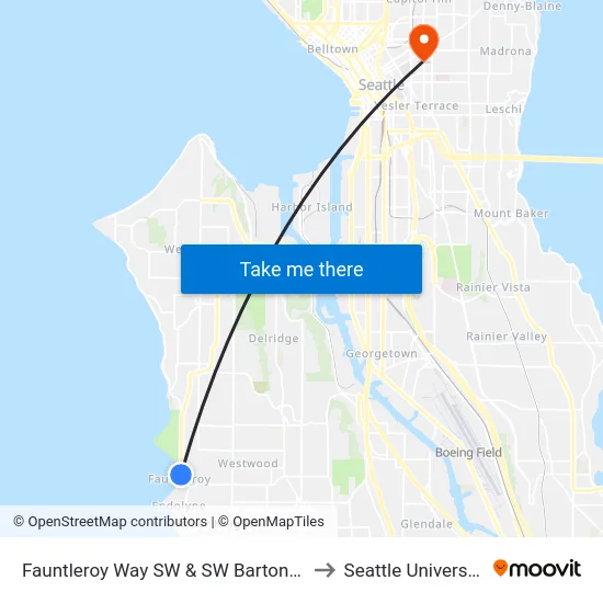 Fauntleroy Way SW & SW Barton St to Seattle University map
