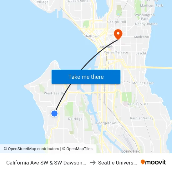 California Ave SW & SW Dawson St to Seattle University map