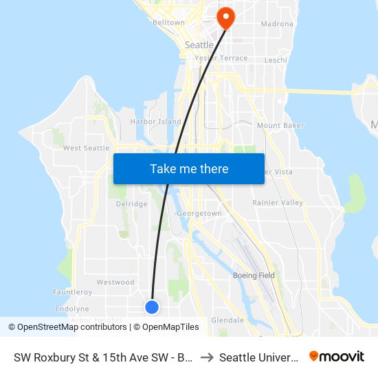 SW Roxbury St & 15th Ave SW - Bay 3 to Seattle University map