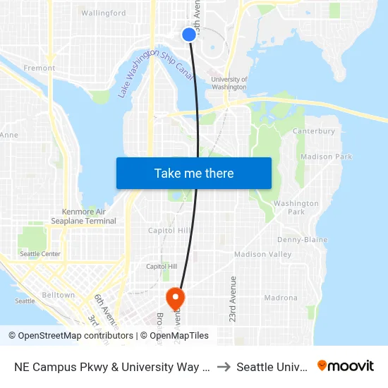 NE Campus Pkwy & University Way NE - Bay 2 to Seattle University map