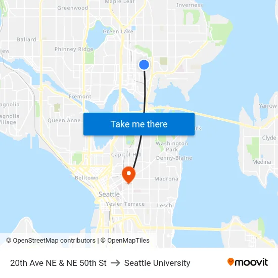 20th Ave NE & NE 50th St to Seattle University map