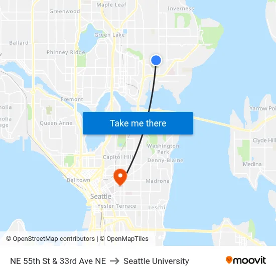 NE 55th St & 33rd Ave NE to Seattle University map