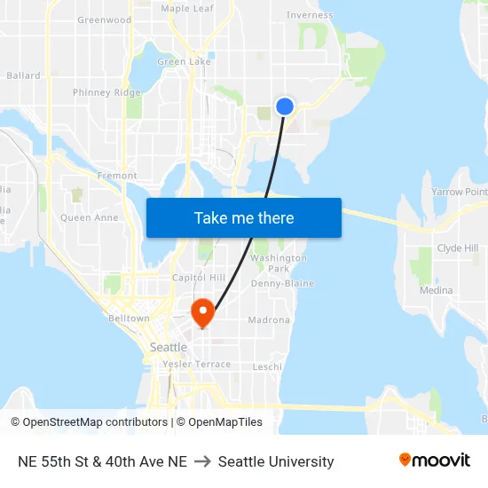 NE 55th St & 40th Ave NE to Seattle University map