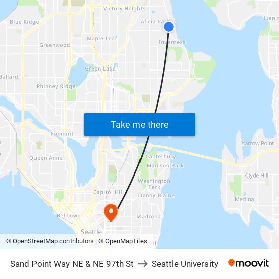 Sand Point Way NE & NE 97th St to Seattle University map