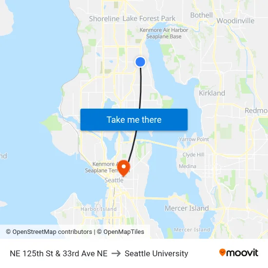 NE 125th St & 33rd Ave NE to Seattle University map