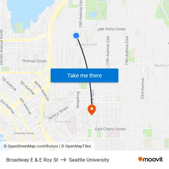 Broadway E & E Roy St to Seattle University map