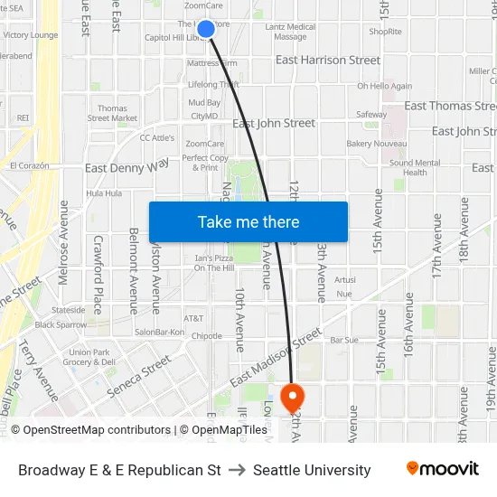 Broadway E & E Republican St to Seattle University map