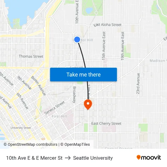 10th Ave E & E Mercer St to Seattle University map