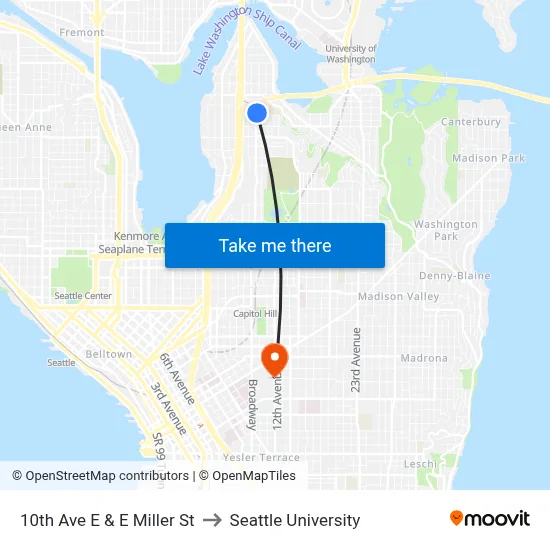 10th Ave E & E Miller St to Seattle University map