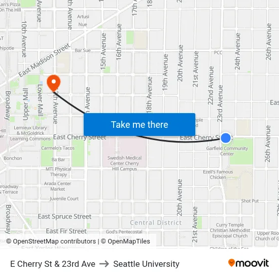 E Cherry St & 23rd Ave to Seattle University map