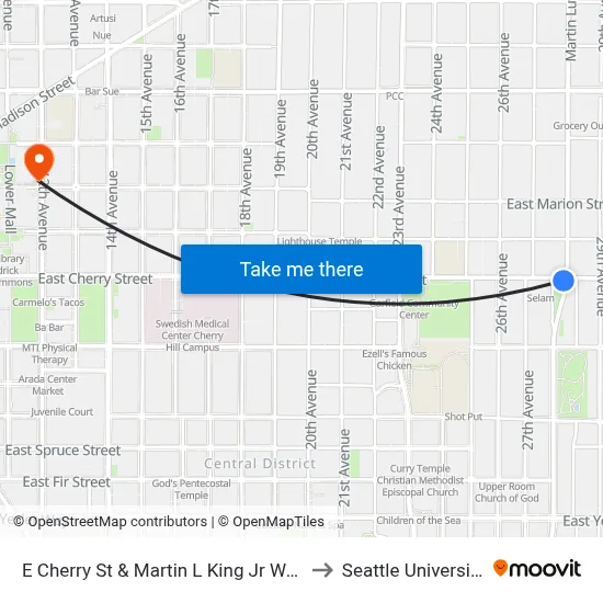 E Cherry St & Martin L King Jr Way to Seattle University map