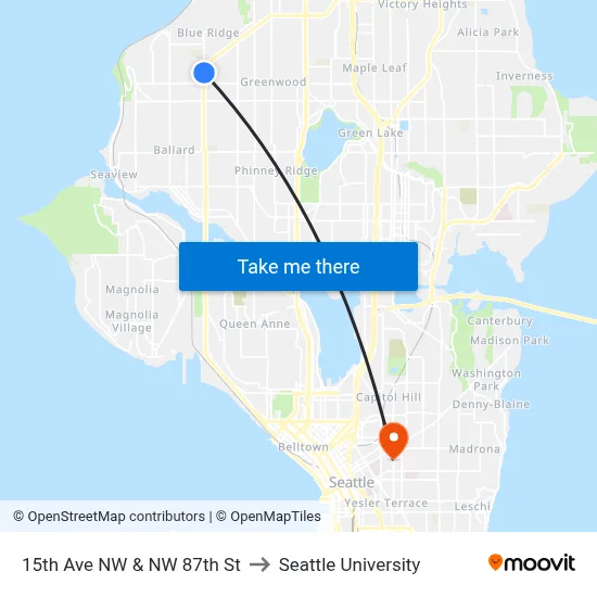 15th Ave NW & NW 87th St to Seattle University map