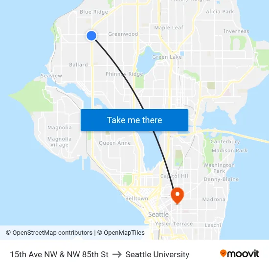 15th Ave NW & NW 85th St to Seattle University map