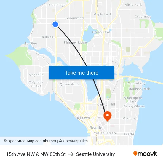 15th Ave NW & NW 80th St to Seattle University map