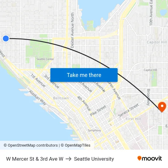 W Mercer St & 3rd Ave W to Seattle University map