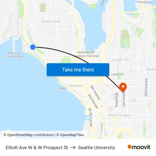Elliott Ave W & W Prospect St to Seattle University map