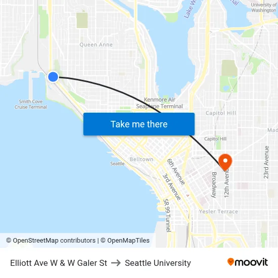 Elliott Ave W & W Galer St to Seattle University map