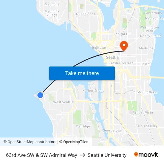63rd Ave SW & SW Admiral Way to Seattle University map