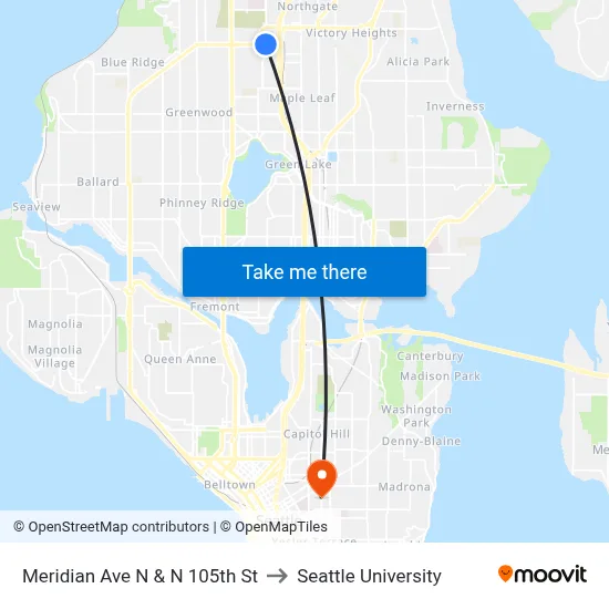 Meridian Ave N & N 105th St to Seattle University map