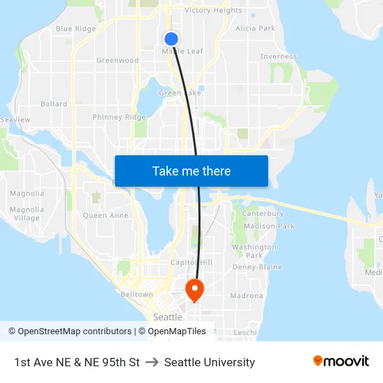 1st Ave NE & NE 95th St to Seattle University map