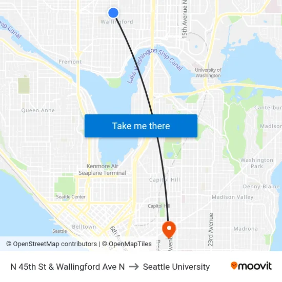 N 45th St & Wallingford Ave N to Seattle University map