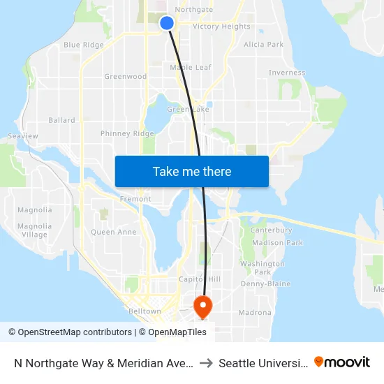 N Northgate Way & Meridian Ave N to Seattle University map
