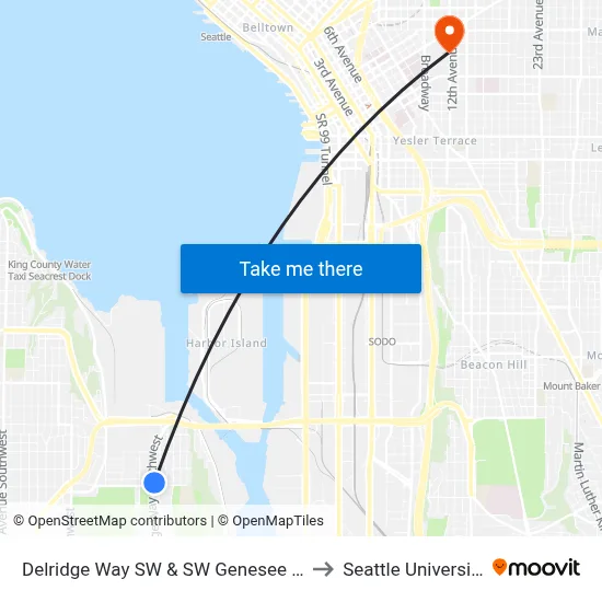 Delridge Way SW & SW Genesee St to Seattle University map