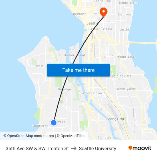 35th Ave SW & SW Trenton St to Seattle University map