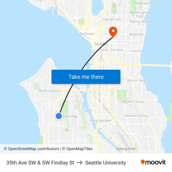 35th Ave SW & SW Findlay St to Seattle University map