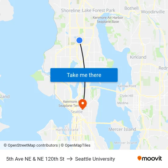5th Ave NE & NE 120th St to Seattle University map