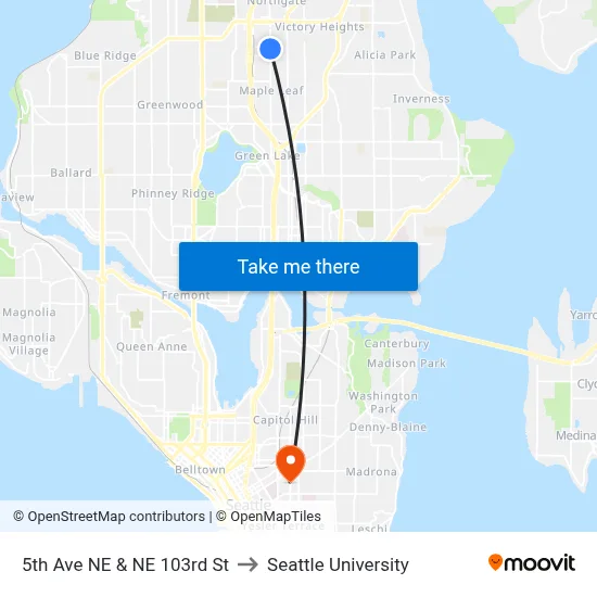 5th Ave NE & NE 103rd St to Seattle University map