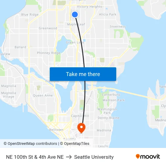 NE 100th St & 4th Ave NE to Seattle University map