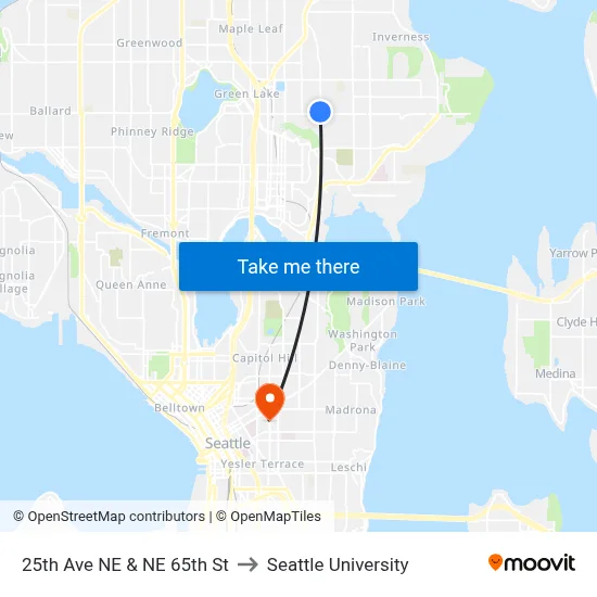 25th Ave NE & NE 65th St to Seattle University map